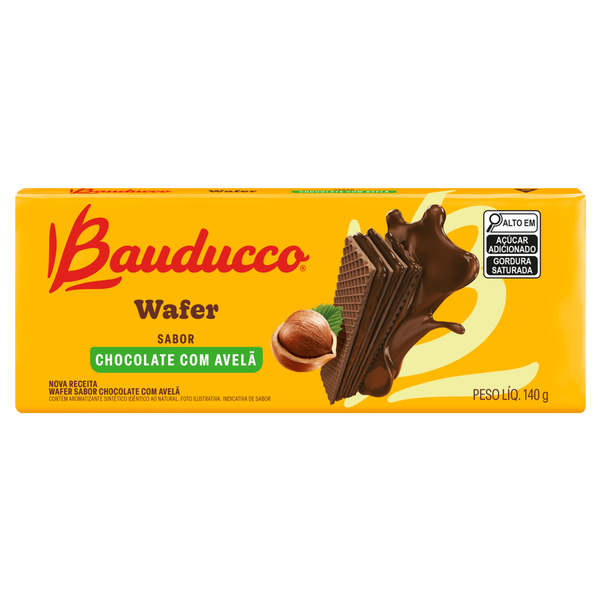 Biscoito Wafer Recheio Chocolate Com Avelã Bauducco Pacote 140g